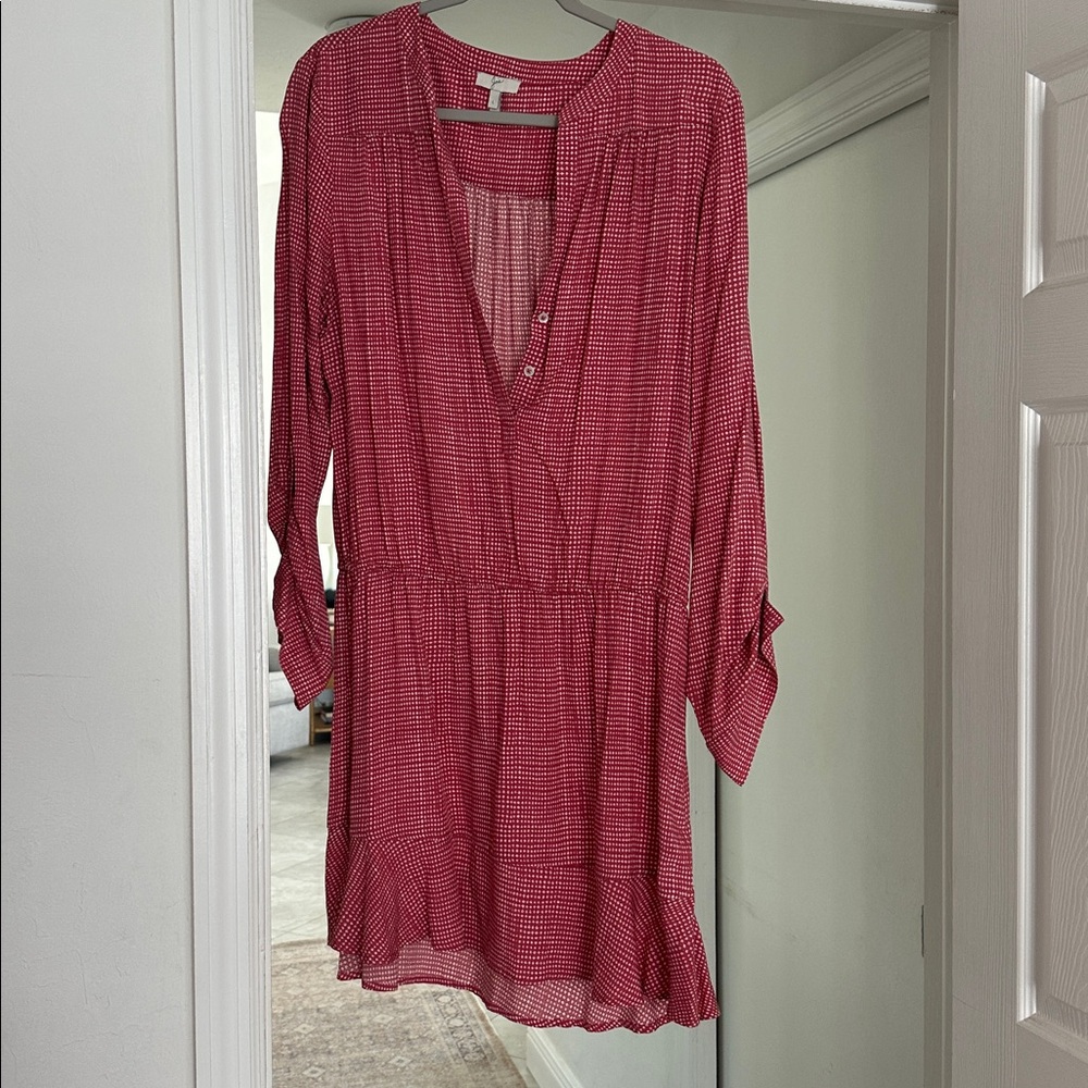 Joie Red Gingham Long Sleeve Dress size L